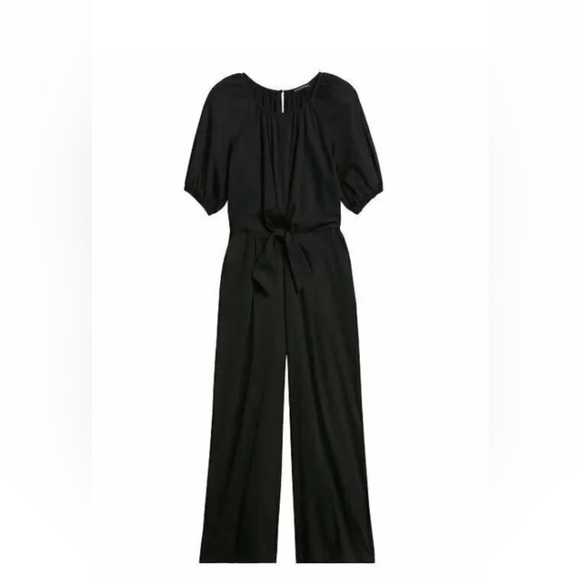 Banana Republic Poplin Twist-Front Cropped Jumpsuit Black 2 - Picture 2 of 9